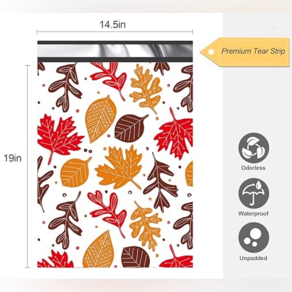 10 Count - Variety Bundle of 14.5x19 Polymailers (MAPLE LEAVES + FALL LEAVES) - Picture 6 of 9